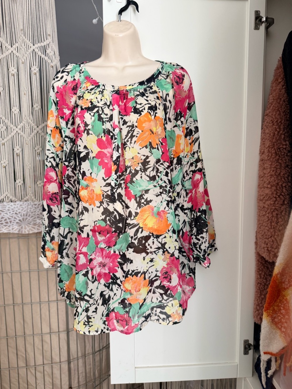 Ralph Lauren Floral Peasant Top — Pink, Orange & Mint